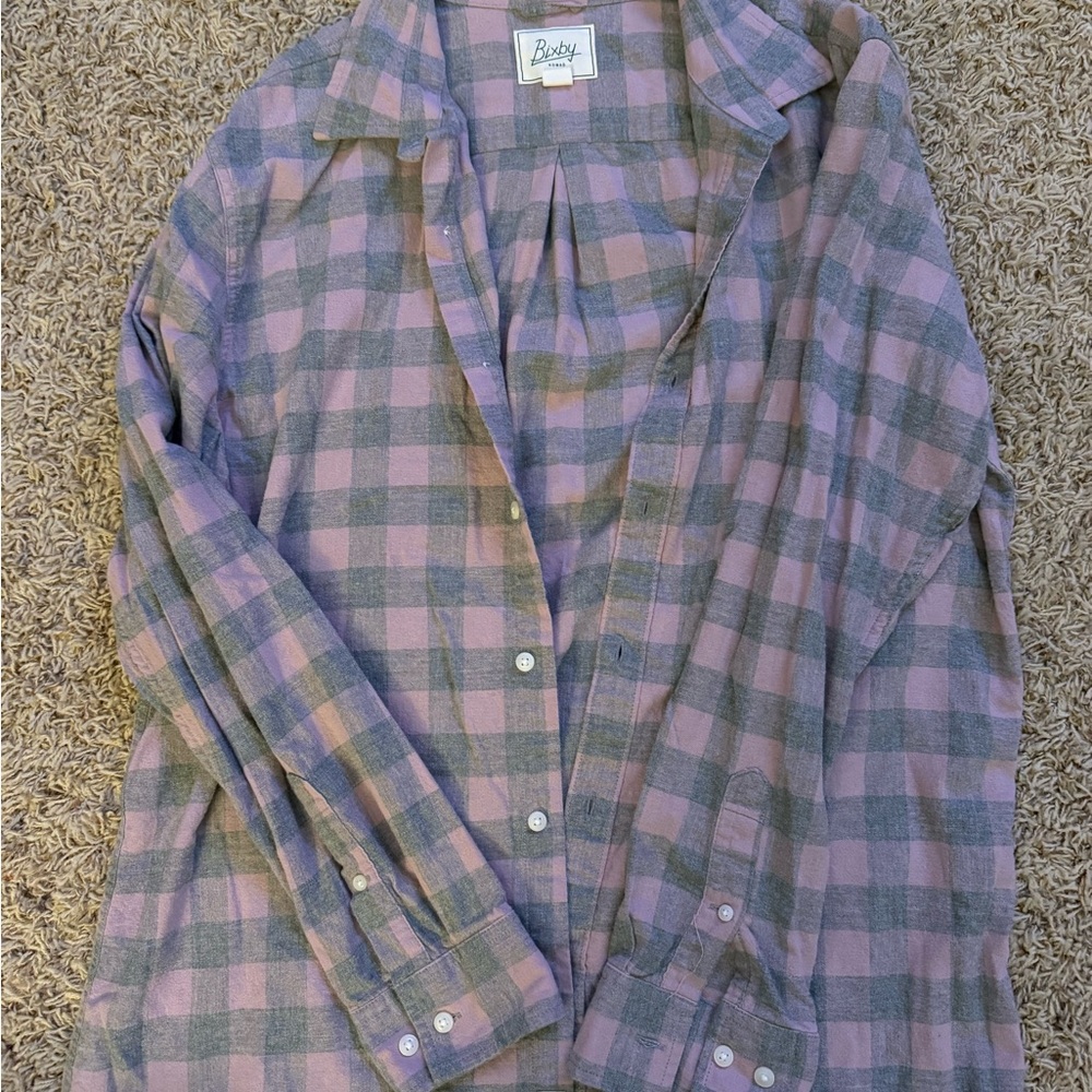 Betty Men's Pink and Gray Plaid Casual Button Down Shirt